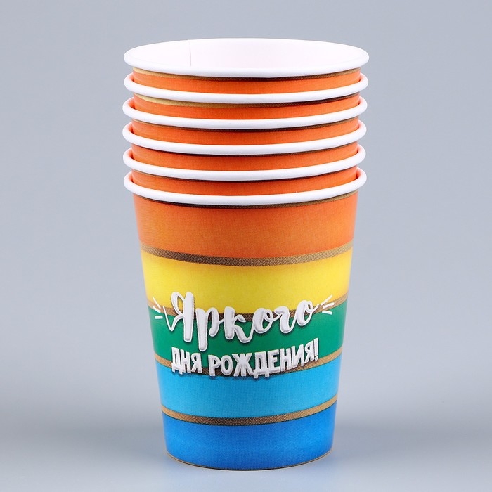Набор бумажной посуды одноразовый Радуга&raquo;: 6 тарелок, 1 гирлянда, 6 стаканов