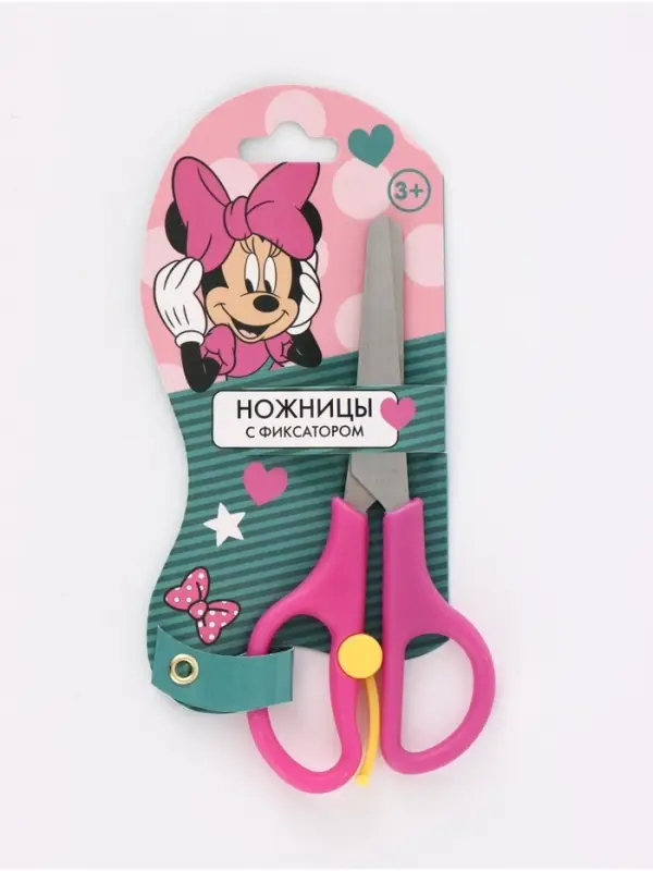 Ножницы детские 13 см, безопасные, пластиковые ручки с фиксатором, Минни Маус, МИКС