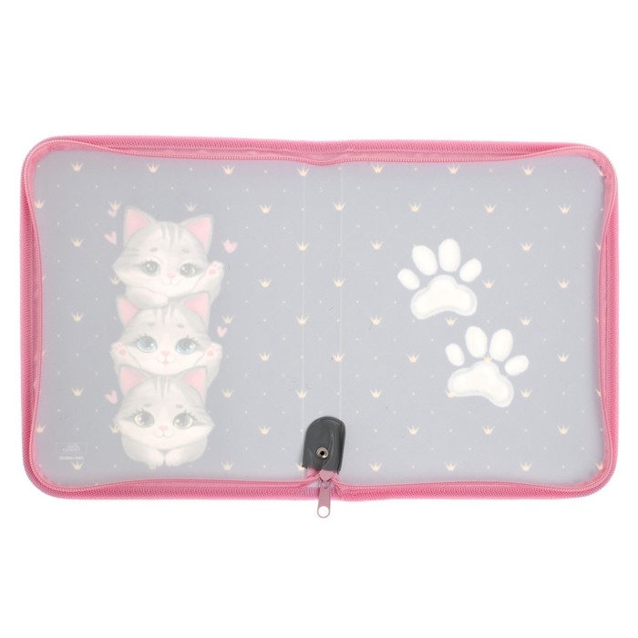 Папка для тетрадей А5, 180 х 230 х 25 мм, молния вокруг, пластиковая 0.5, ПМ-А5-04 Calligrata  Папка для тетрадей А5, 180 х 230 х 25 мм, молния вокруг, пластиковая 0.5, ПМ-А5-04 Calligrata "Котики"