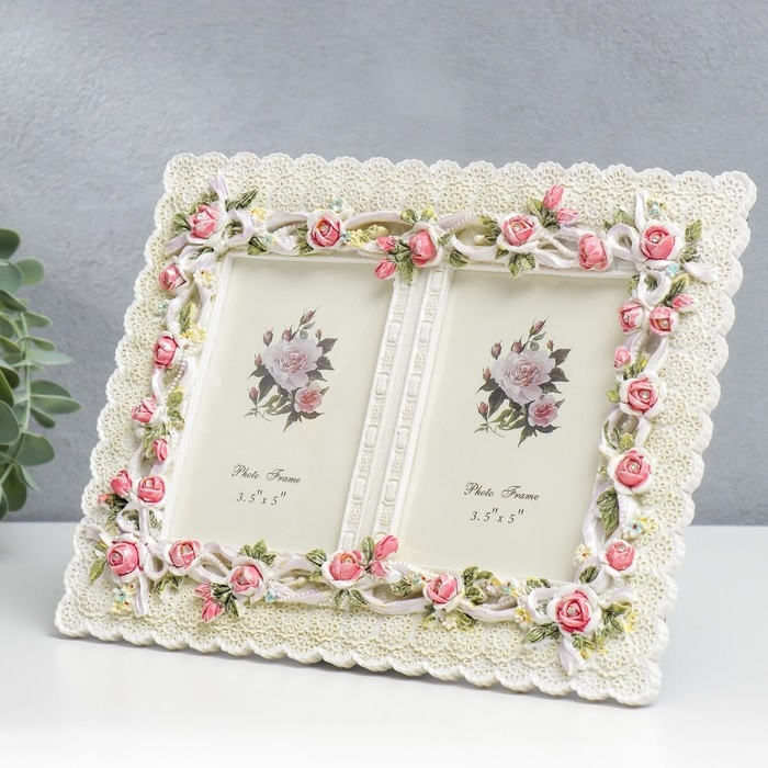 Фоторамка полистоун на 2 фото 9х13 см  Фоторамка полистоун на 2 фото 9х13 см "Розы и ленты" стразы 20,5х27 см