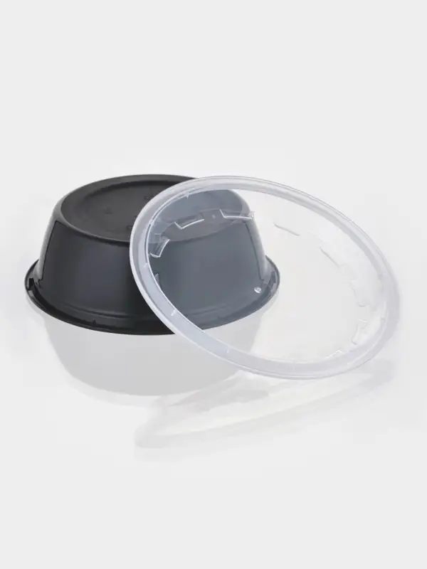 Контейнер одноразовый с крышкой, 530 мл, круглый, пластик, чёрный