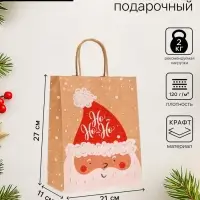 Пакет бумажный подарочный новогодний крафт &laquo;Дед Мороз&raquo;, 27&times;21&times;11 см