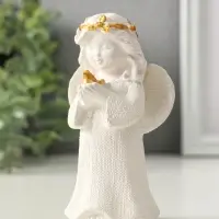 Фигура "Ангел с птицей" размер 11х7х4 см, белый с позолотой Фигура "Ангел с птицей" размер 11х7х4 см, белый с позолотой
