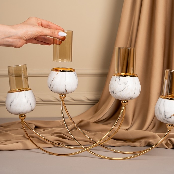 Подсвечник металл, стекло «Сплетение» на 4 свечи 47 х 10 х 28 см