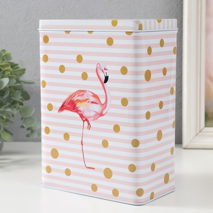 Шкатулка металл прямоугольная "Фламинго и золотой горох" н-р 2 шт 7х11х18,5 8,5х14,5х20 см