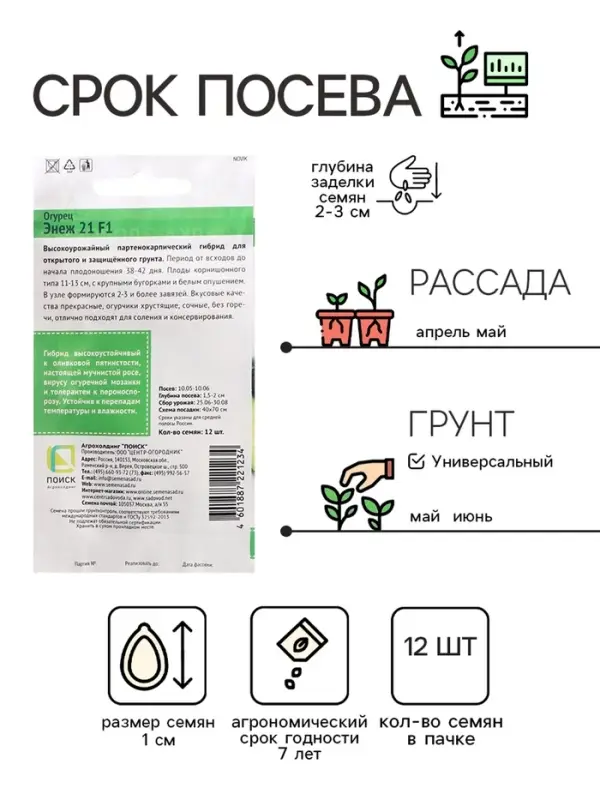 Семена Огурец "Энеж 21", F1, 12 шт