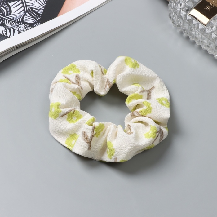 Резинка для волос Резинка для волос "Орбита" цветы лето, 10 см, зелёно-белый