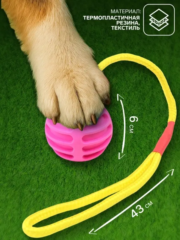 Игрушка &laquo;Шар усиленный на веревке&raquo;, 43 см, шар 6 см, розовый