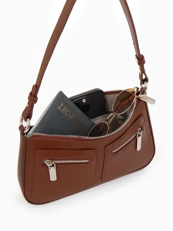 Сумка женская багет TEXTURA на молнии, 21&times;6&times;13 см, коричневая