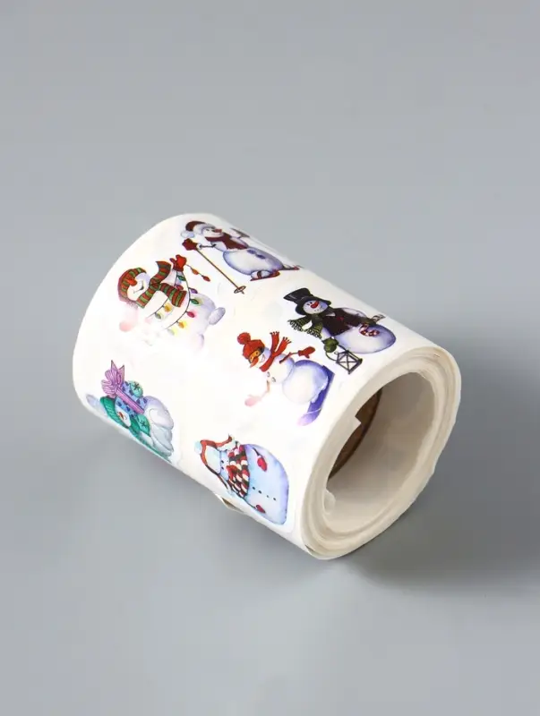 Наклейка бумага &laquo;Снеговики&raquo;, d=2.5 см, набор 500 шт. в рулоне, 5.5&times;4&times;4 см