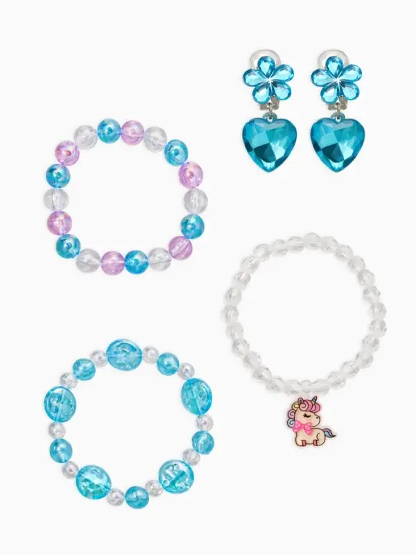 Комплект детский «Выбражулька» 4 предмета,3 браслета, 1 клипсы, единорог, сердце, цветной Комплект детский «Выбражулька» 4 предмета,3 браслета, 1 клипсы, единорог, сердце, цветной