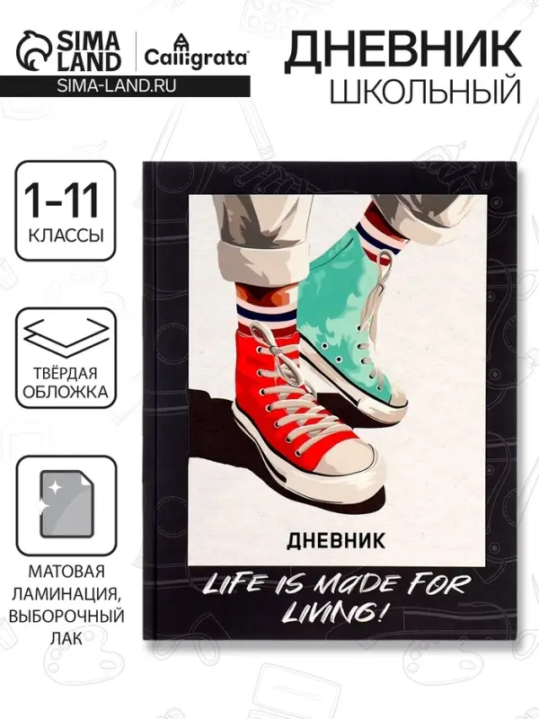 Дневник школьный для 1-11 классов, &laquo;Кеды зелено-красные&raquo;, твёрдая обложка 7БЦ, матовая ламинация, выборочный лак, 40 листов