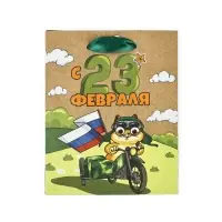 Пакет подарочный крафтовый «23 февраля», S 12 х 5.5 х 15 см