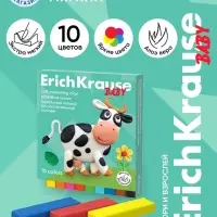 Пластилин мягкий ErichKrause &laquo;Baby&raquo;, на растительной основе с Алоэ Вера, 10 цветов, со стеком, 200 г, в коробке