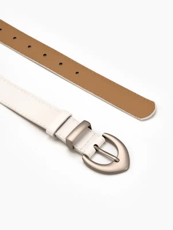 Ремень женский, 110&times;3 см, пряжка металл матовая, серебристая, белый