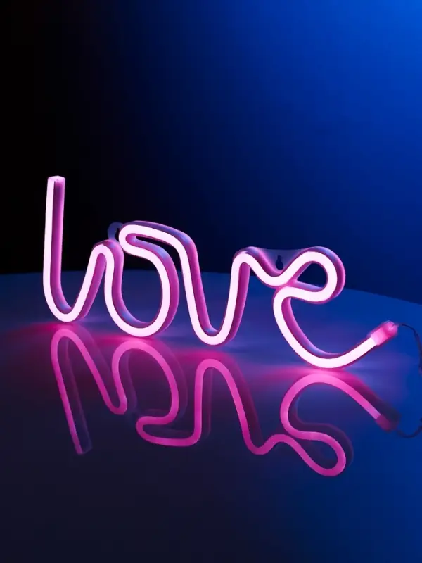 Неоновая вывеска "Любовь", 35x13см, AAx3+USB, РОЗОВЫЙ