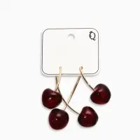 Серьги "Черешня" двойные, цвет бордовый в золоте