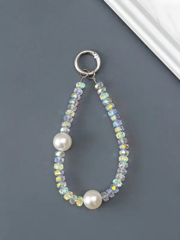 Брелок на карабине "Нить с двумя жемчужинами" бусины d=1,6 см 11х1,6 см