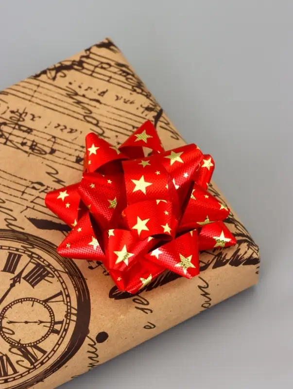 Подарочный Бант - звезда №7.5, металлик с рисунком, для упаковки подарков, набор 8 шт., МИКС