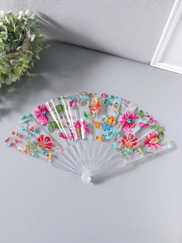 Веер складной пластик &laquo;Розовые и красные астры&raquo;, блеск, 23 см