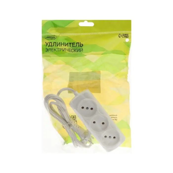 Удлинитель Luazon Lighting ECO, 3 розетки, 1.5 м, 10 А, 2200 Вт,ПВС 2х0.75 мм2,без з/к,белый