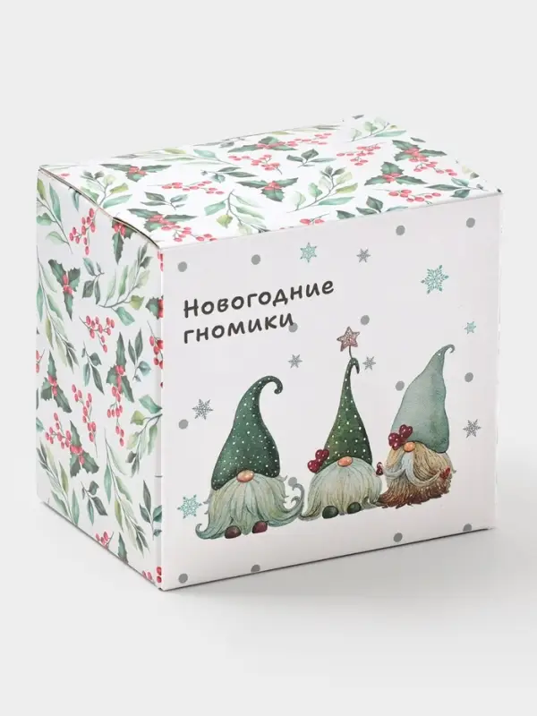 Кружка новогодняя Доляна «Домашние гномики», 330 мл, фарфор, белая Кружка новогодняя Доляна «Домашние гномики», 330 мл, фарфор, белая