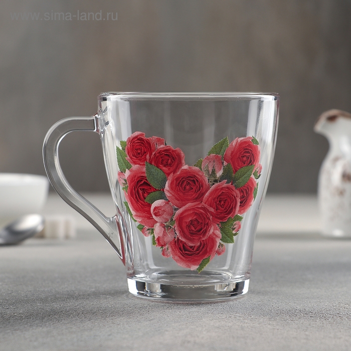 Кружка стеклянная «Цветочное сердце», 250 мл, рисунок МИКС Кружка стеклянная «Цветочное сердце», 250 мл, рисунок МИКС