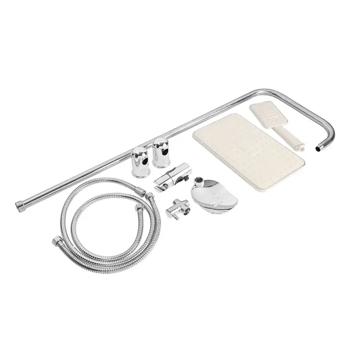 Душевая система ZEIN Z1002, тропическая и ручная лейка, шланги, стойка, мыльница, хром