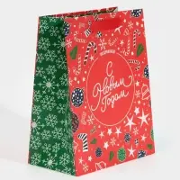 Пакет подарочный новогодний ламинированный «Снежинки», MS 18 х 23 х 10 см