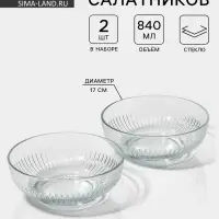 Салатники &laquo;Токио&raquo;, d=17 см, набор 2 шт., стекло, прозрачные