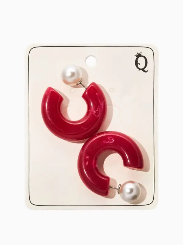 Серьги акрил "Полукольцо с бусиной №10", цвет бордовый (винный)