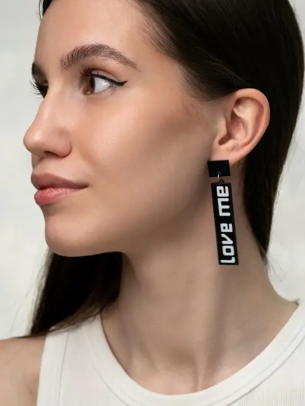 Серьги акриловые LOVE ME прямоугольные, чёрно-белые