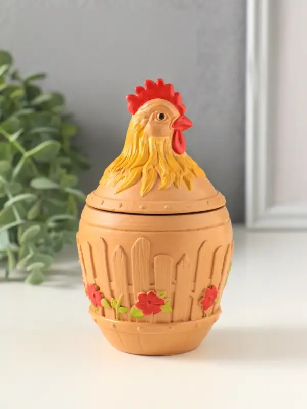 Шкатулка с крышкой для украшений &laquo;Петух&raquo;, 13&times;7 см, охра