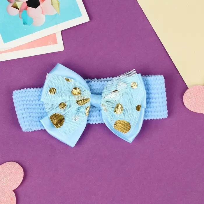 Повязка для волос Повязка для волос "Выбражулька" бантик горох блеск, 16х3 см, голубой