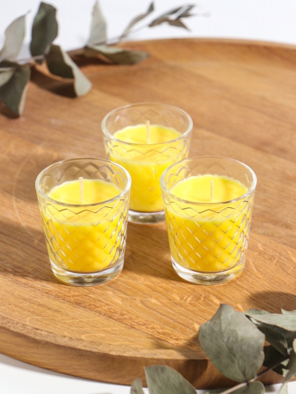 Свеча ароматическая в стакане (набор 3 шт) по 50 мл, 10 ч, 32 гр, СОЧНЫЙ МАНГО