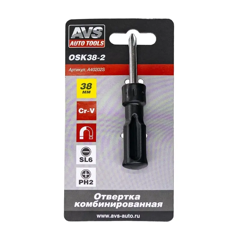 Отвертка комбинированная 38 мм пластиковая ручка AVS OSK38-2