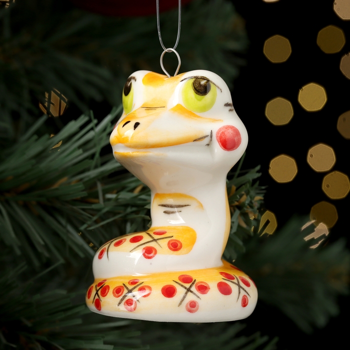 Новый год. Ёлочная игрушка символ года Новый год. Ёлочная игрушка символ года "Змей Улыбка красный", 7 см, фарфор