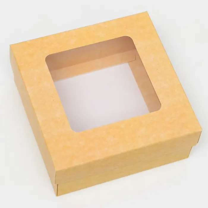 Коробка подарочная складная, упаковка, крышка - дно, с окном, крафт, 12×12×5 см Коробка подарочная складная, упаковка, крышка - дно, с окном, крафт, 12×12×5 см