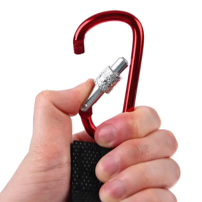 Крючок карабин для сумок на коляску, на липучке, экокожа, красный