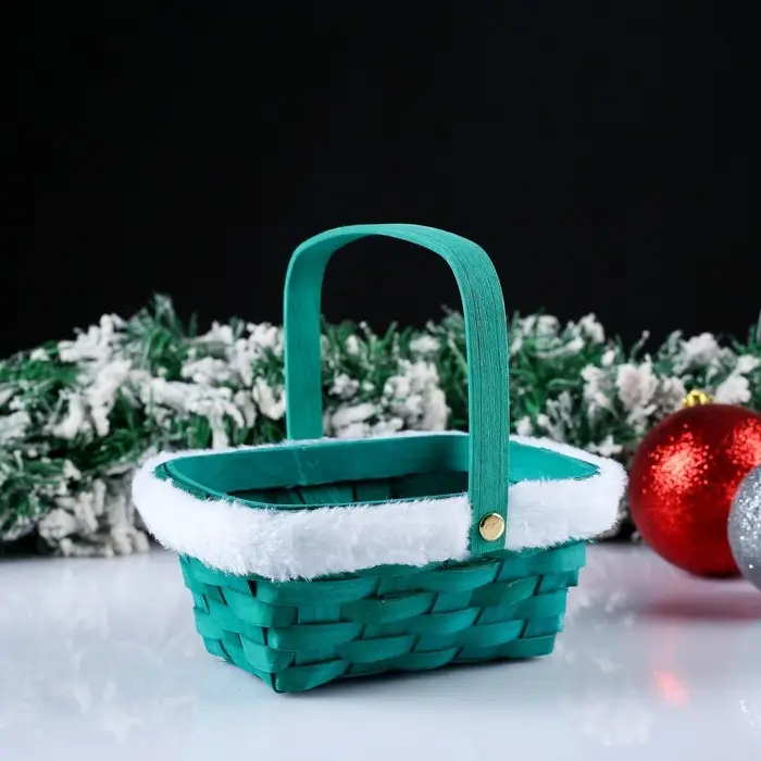 Корзина «Новогодняя», зелёная, 15×12×7,5/25 см, шпон Корзина «Новогодняя», зелёная, 15×12×7,5/25 см, шпон