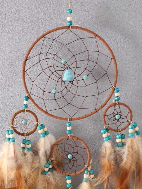 Ловец снов "Оберег с камнем Бирюза" коричневый 35х66 см