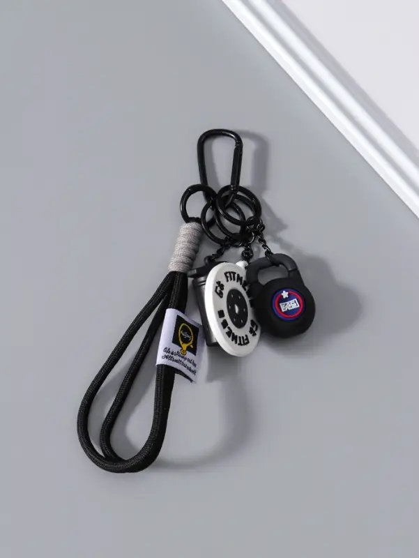 Брелок резина, текстиль с карабином "Гиря, диск и бутылка" чёрный 13,5х4,5х2,2 см