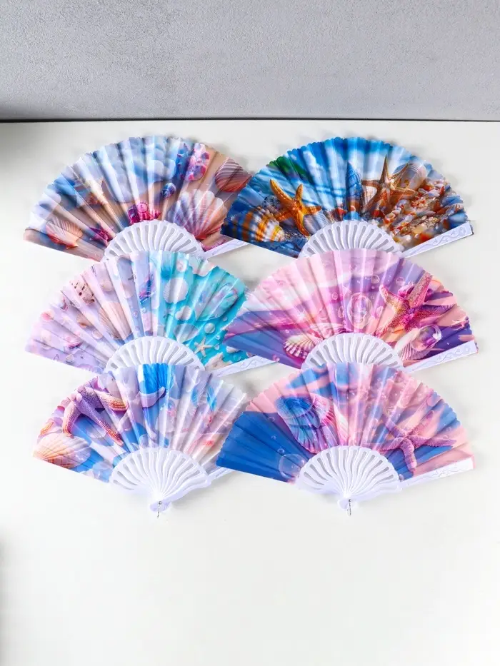 Веер пластик, текстиль "Морские ракушки" МИКС 23 см Веер пластик, текстиль "Морские ракушки" МИКС 23 см