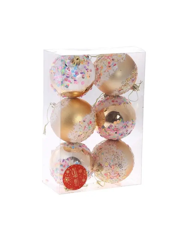 Ёлочные игрушки &laquo;Новогодний восторг&raquo;, шары новогодние, d=8 см, набор 6 шт., золото