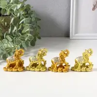 Сувенир полистоун "Слон на монетах и слитках" набор 4 шт золото 2,5х5х5 см