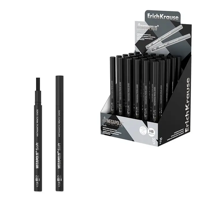 Грифели ErichKrause для мех. карандашей 0.5 мм, 15шт. MEGAPOLIS Soft
