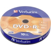 Носители информации DVD-R Verbatim 4.7Gb 16x bulk 10шт/уп (43729)
