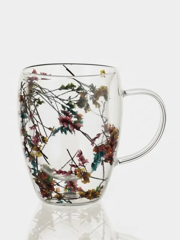 Набор кружек с двойными стенками Доляна &laquo;Сухоцвет&raquo;, 350 мл, 12.5&times;9&times;11.7 см, 2 шт., стекло, прозрачный