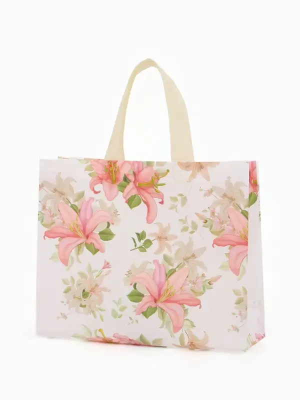 Сумка хозяйственная без застёжки, с цветочным принтом, 32&times;10&times;26 см, белая