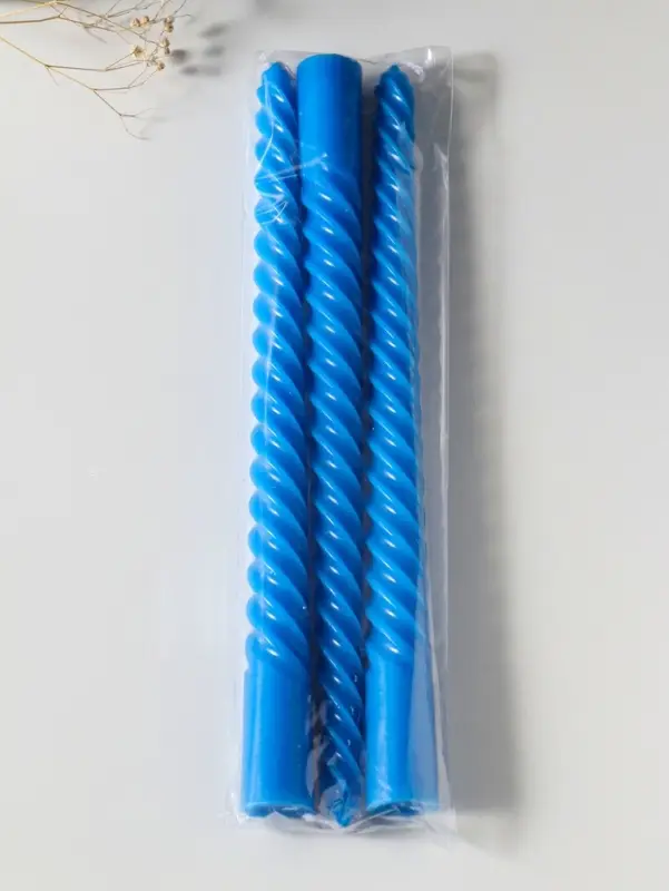 Набор свечей витых 25 см, 3 шт., 57 г, 5 ч, синий